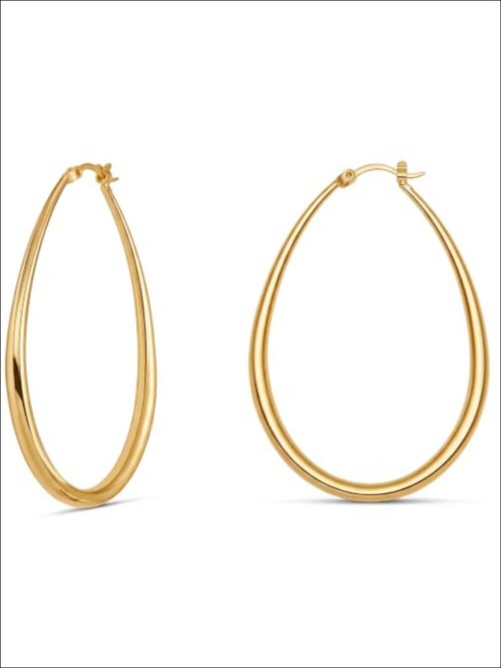 14K Gold Plated Oval Hoop Earrings Women Latch Back